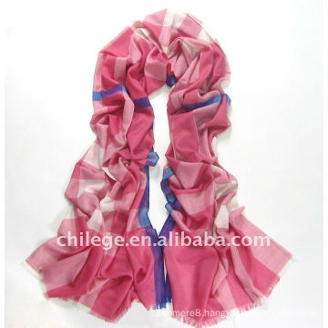 2012 Spring 100%Wool tartan plaid long pashmina pink scarfs